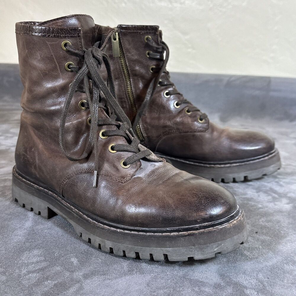 Thursday Everyday 7.5 M Brown Leather Boots Combat Zip Ankle